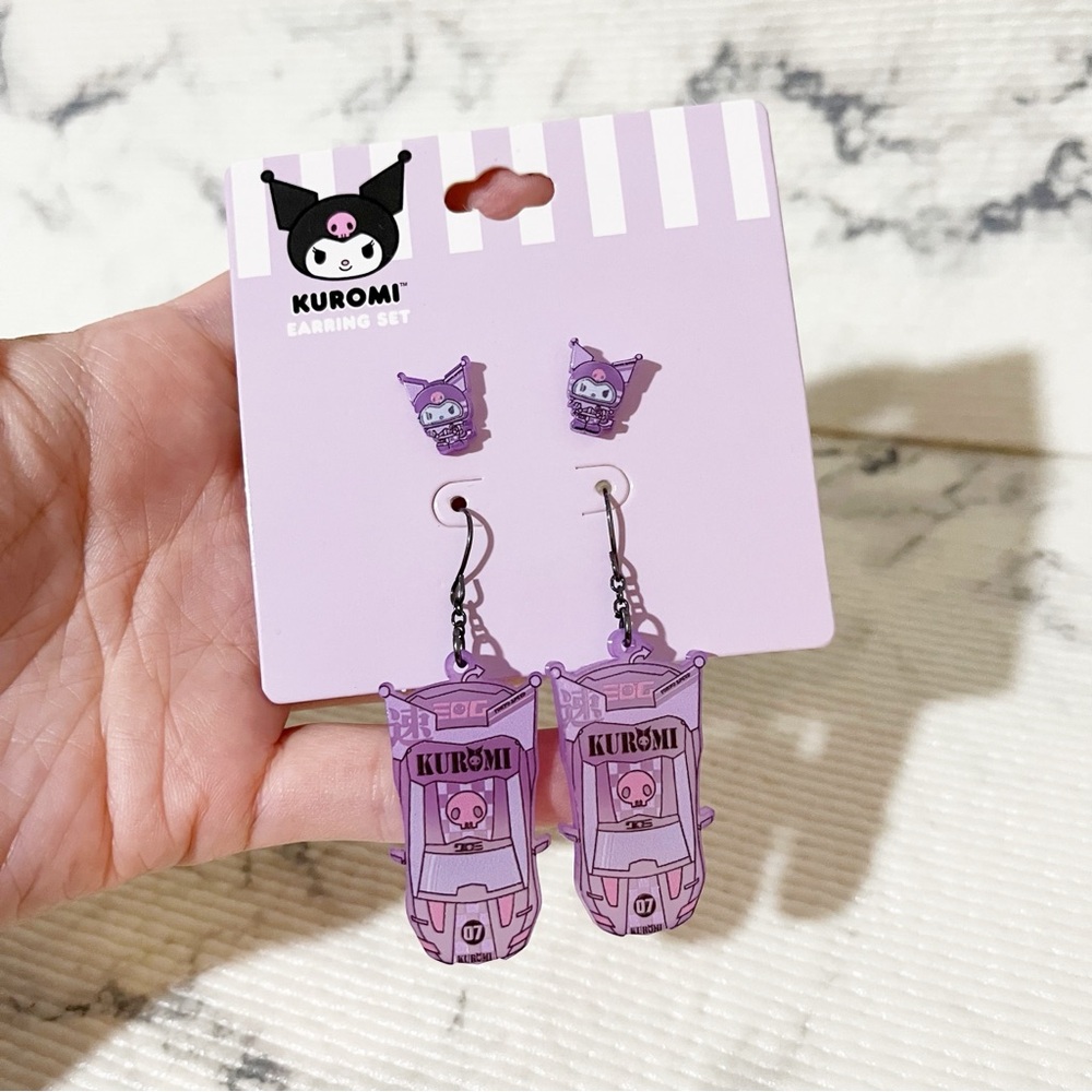 Kuromi Earrings Set • Studs & Dangle Racecar